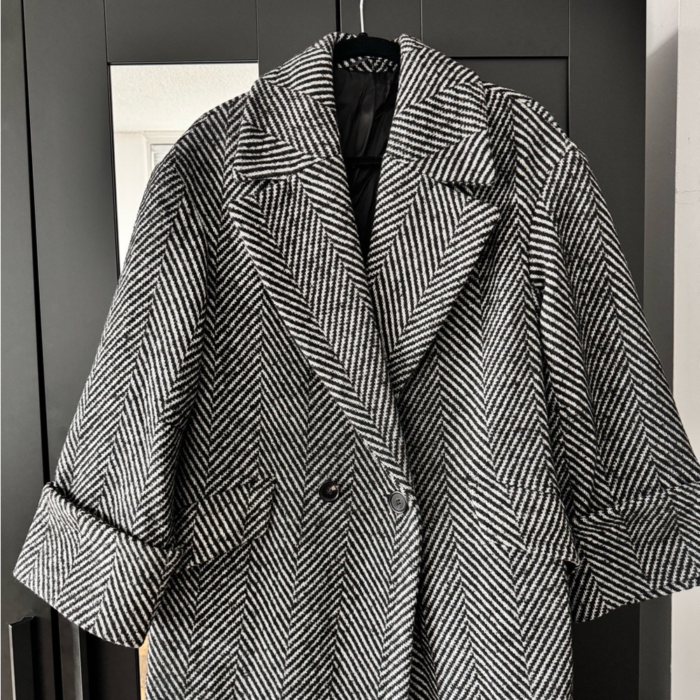 Women's Black and White Herringbone Coat